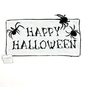 NWT THRO by Marlo Lorenz Happy Halloween Spider Pillow Cover 12x24 Ivory Black